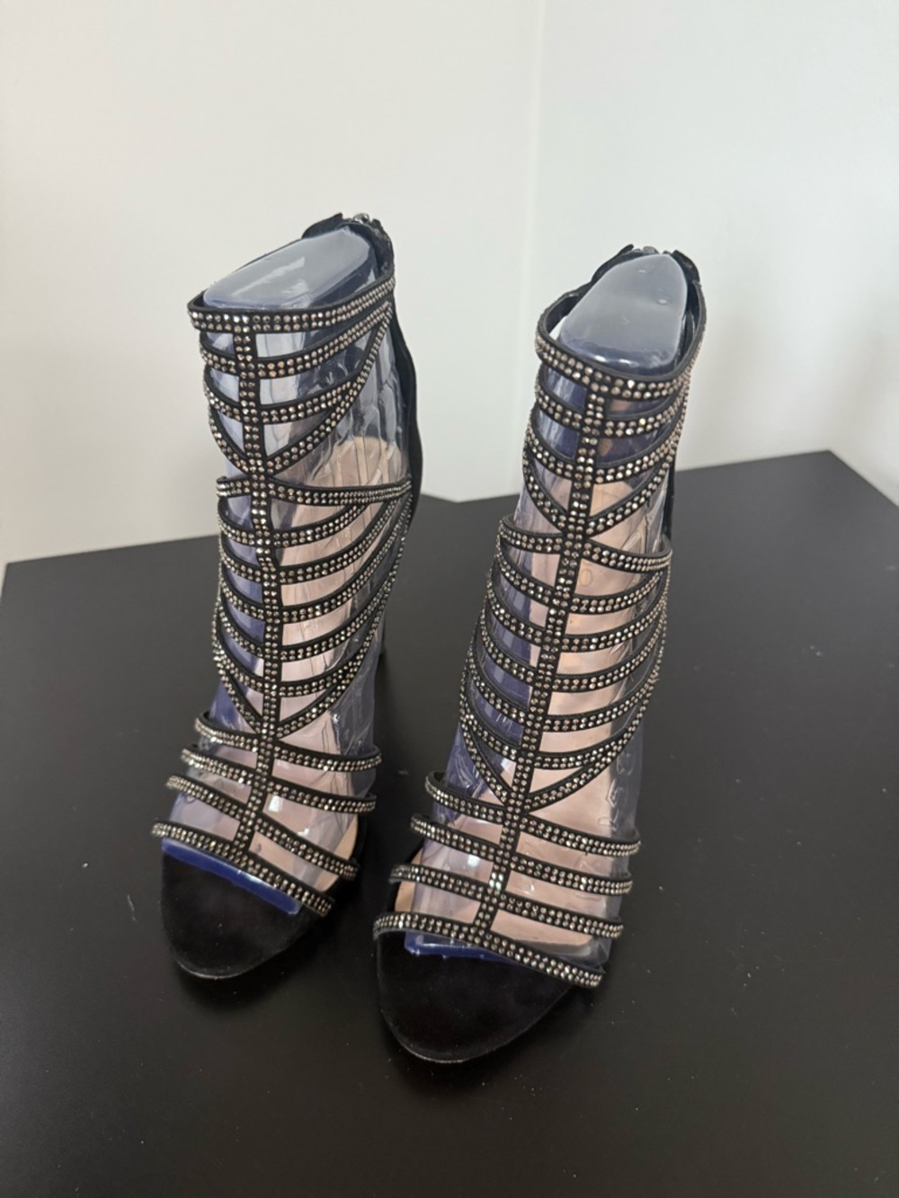 Aldo Black Studded Cage High-Heel Sandals